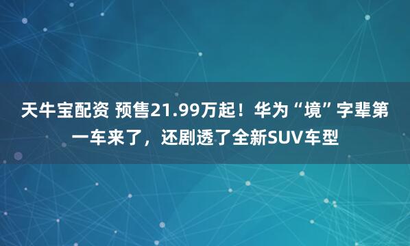 天牛宝配资 预售21.99万起！华为“境”字辈第一车来了，还剧透了全新SUV车型